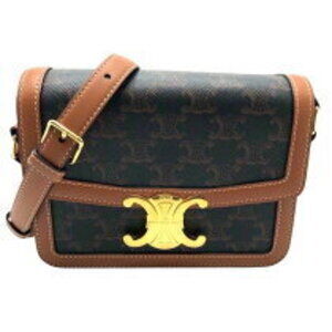 Celine Teen Triomphe Bag Tan Gold Canvas Calfskin Shoulder